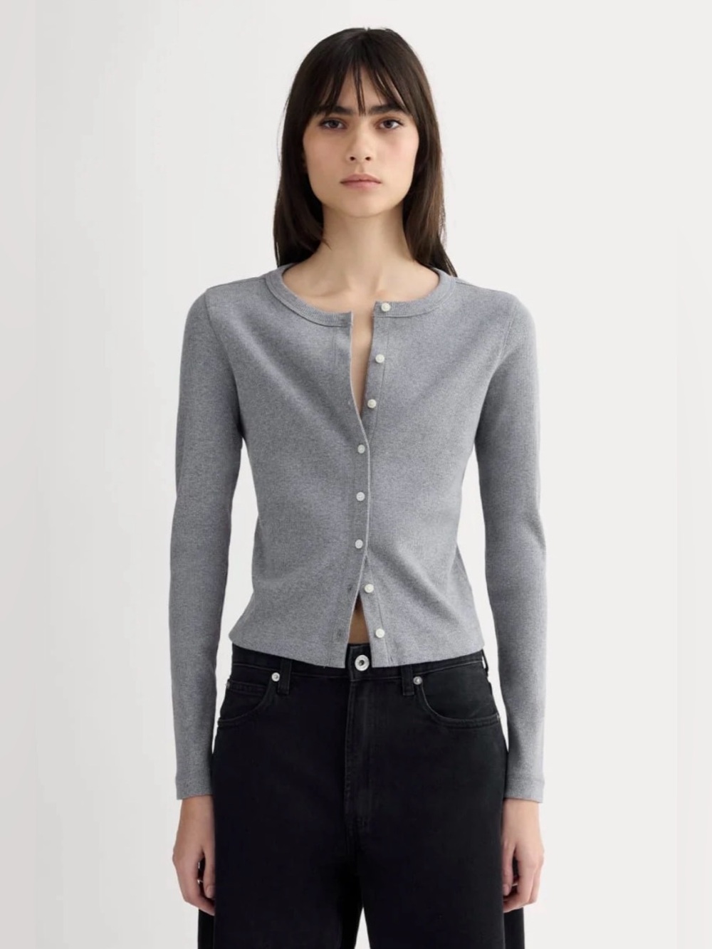 New Everlane THE SELFIE CARDIGAN Mid Heather Grey Size S Chic Modern Feminine